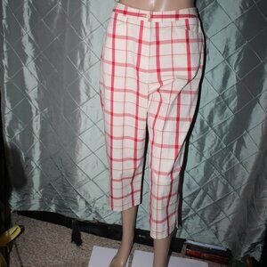 Liz Claiborne Lizsport Women 8 White Red Plaid Pedal-Pusher Cotton Stretch Capri